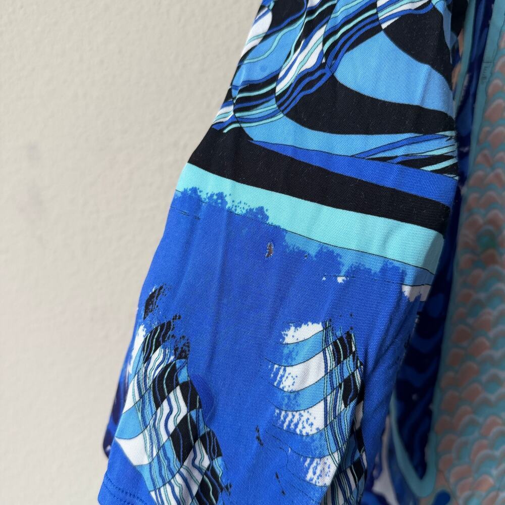 Emilio Pucci Vintage Blue Abstract Print V-Neck Blouse Size 8 - Picture 4 of 7